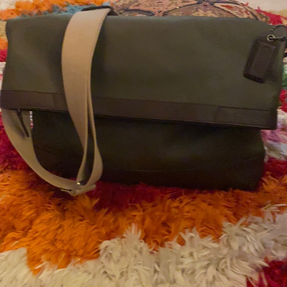 Coach olive green and brown messenger fold over unisex bag/laptop bag